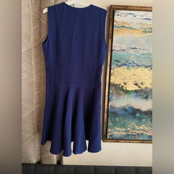 MAJE Mini Dress Womens Sz 2 Blue Fit & Flare Sleeveless V Neck Zip - Picture 2 of 14